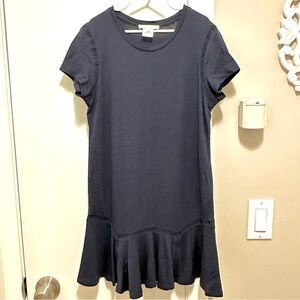 Chloe Knit Drop Waist Navy Blue T Shirt Flare Dress Girls 10 Trim Detail Casual